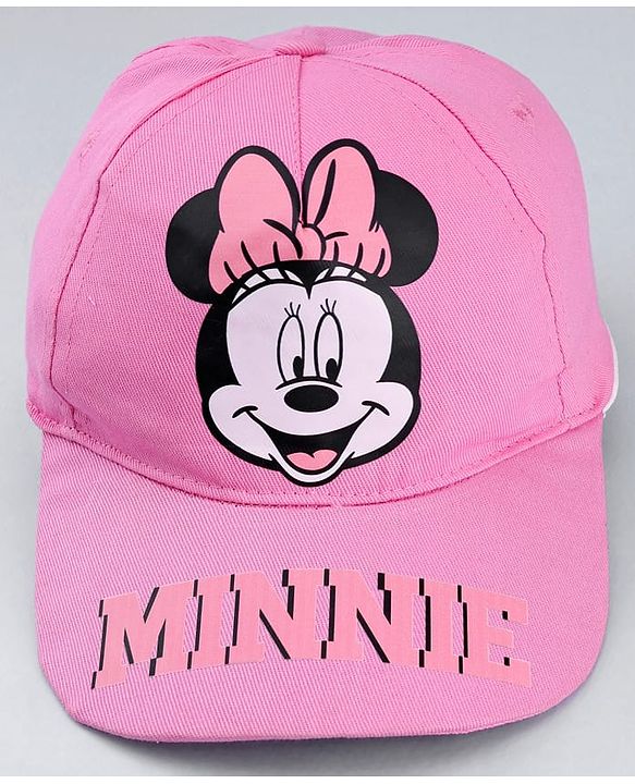 Babyhug Disney Cotton Woven Summer Cap With Minnie Mouse Graphics Pink - Diameter 19 cm