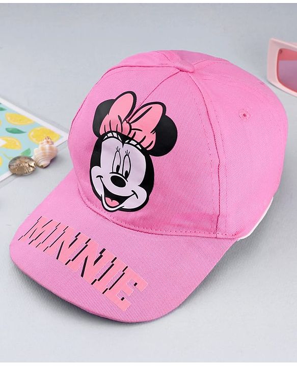Babyhug Disney Cotton Woven Summer Cap With Minnie Mouse Graphics Pink - Diameter 19 cm
