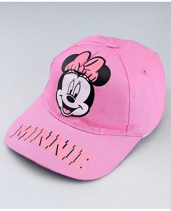 Babyhug Disney Cotton Woven Summer Cap With Minnie Mouse Graphics Pink - Diameter 19 cm