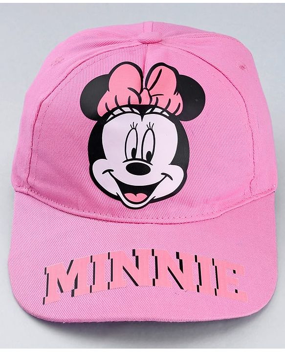 Babyhug Disney Cotton Woven Summer Cap With Minnie Mouse Graphics Pink - Diameter 19 cm