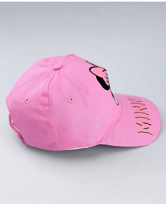 Babyhug Disney Cotton Woven Summer Cap With Minnie Mouse Graphics Pink - Diameter 19 cm