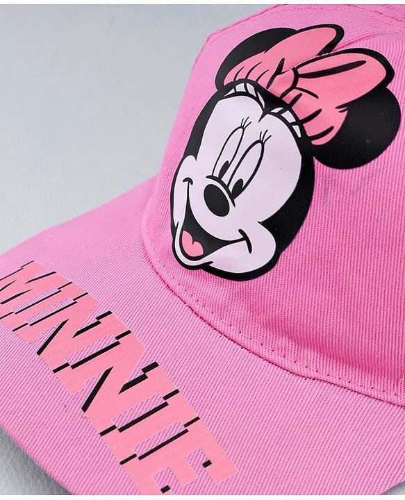 Babyhug Disney Cotton Woven Summer Cap With Minnie Mouse Graphics Pink - Diameter 19 cm