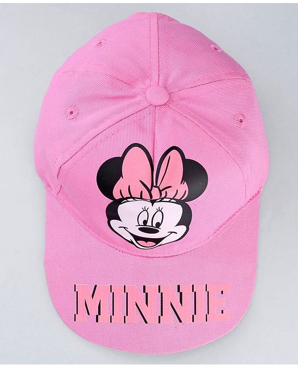 Babyhug Disney Cotton Woven Summer Cap With Minnie Mouse Graphics Pink - Diameter 19 cm