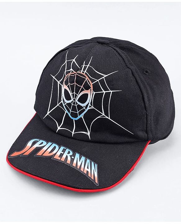 Pine Kids Marvel Cotton Woven Summer Cap with Spider Man Graphic Black - Diameter 17 cm