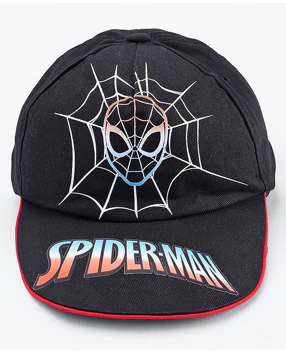 Pine Kids Marvel Cotton Woven Summer Cap with Spider Man Graphic Black - Diameter 17 cm