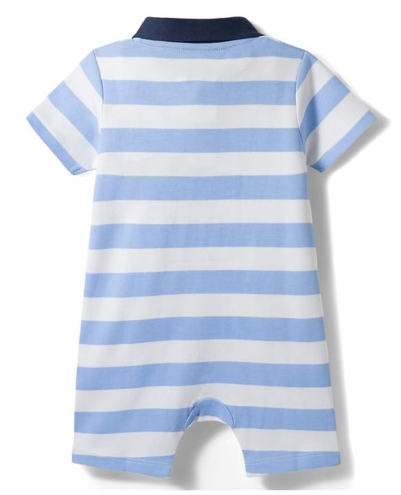 Babyhug Disney 100% Cotton Knit Half Sleeves Romper With Mickey Mouse Graphic & Collar Detailing - Multicolour