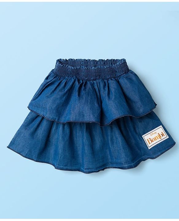 Babyhug Disney Single Jersey Knit Frill Sleeves Top & Skirt Set with Bambi Graphic - Navy Blue & White