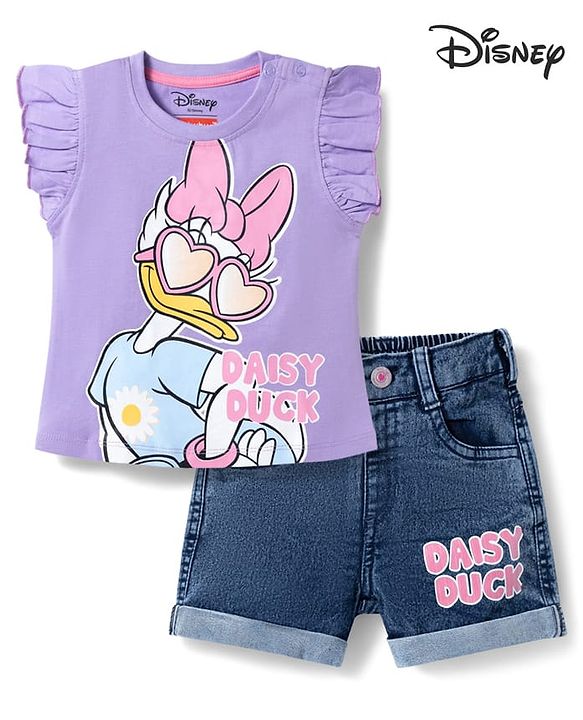 Babyhug Disney Single Jersey Knit Half Sleeves T-Shirt & Shorts Set With Daisy Graphics - Multicolor
