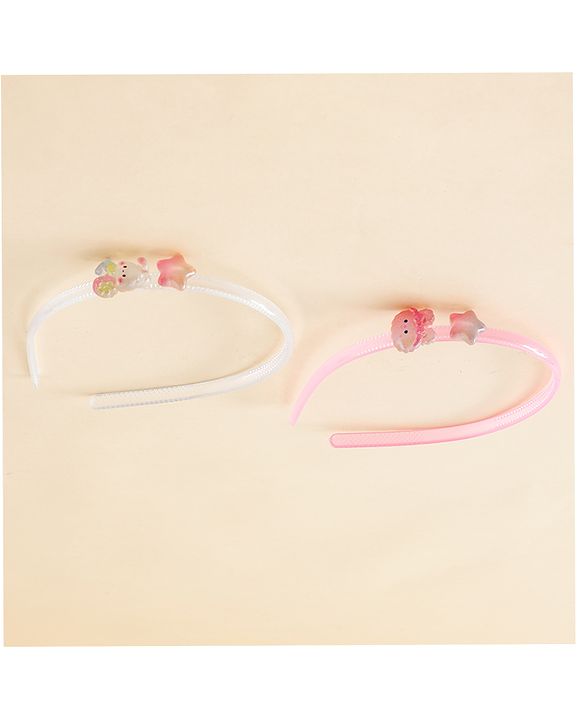 Babyhug Hair Bands with Star & Bunny Applique Pack of 2 - Beige & Pink
