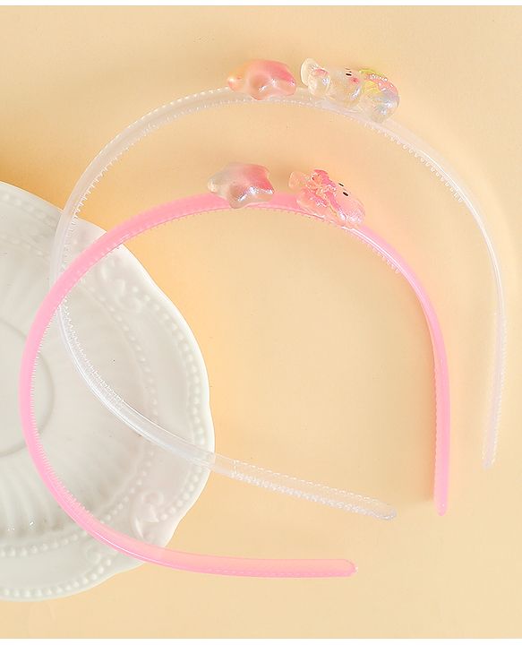 Babyhug Hair Bands with Star & Bunny Applique Pack of 2 - Beige & Pink