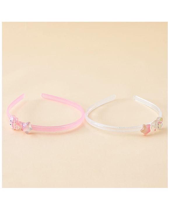 Babyhug Hair Bands with Star & Bunny Applique Pack of 2 - Beige & Pink
