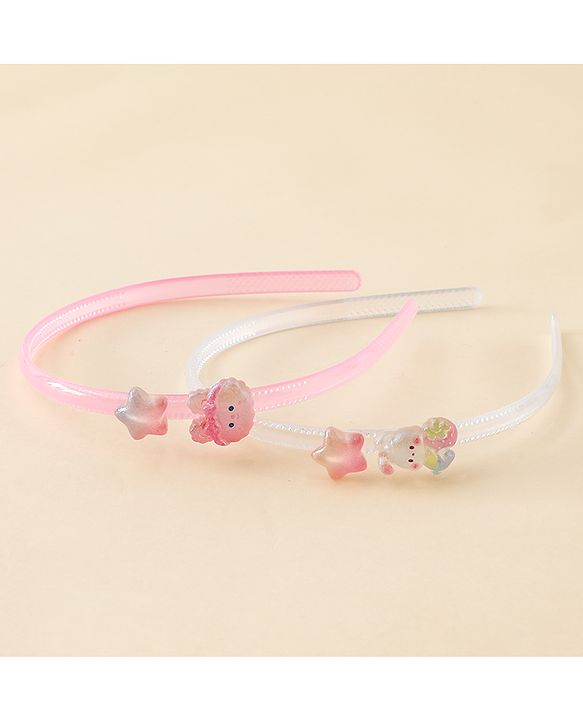 Babyhug Hair Bands with Star & Bunny Applique Pack of 2 - Beige & Pink