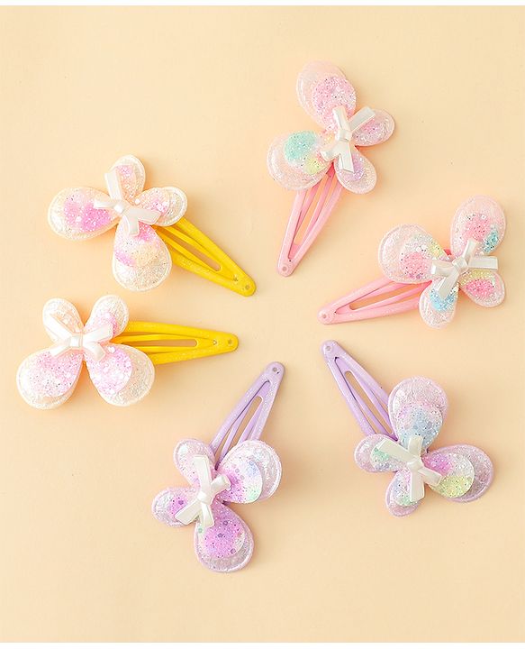 Babyhug Snap Clips With Butterfly Applique - Multicolor