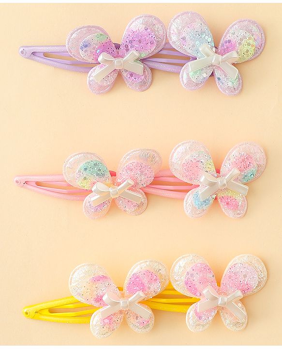 Babyhug Snap Clips With Butterfly Applique - Multicolor