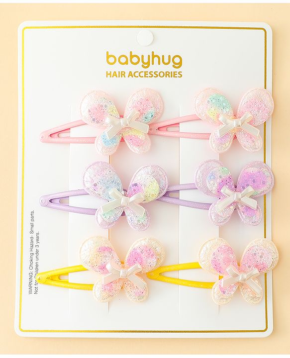 Babyhug Snap Clips With Butterfly Applique - Multicolor