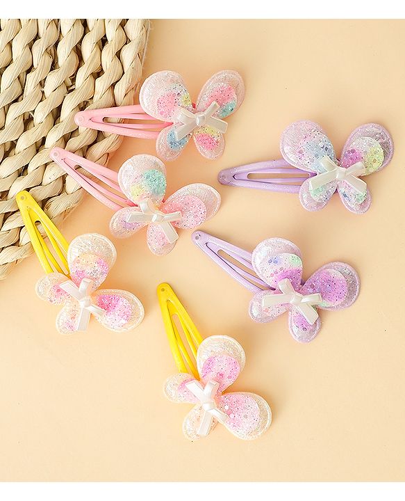 Babyhug Snap Clips With Butterfly Applique - Multicolor