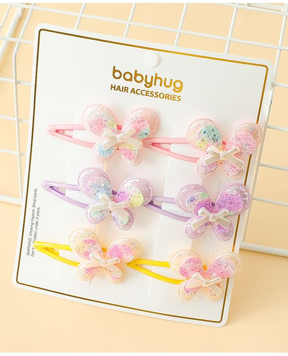 Babyhug Snap Clips With Butterfly Applique - Multicolor
