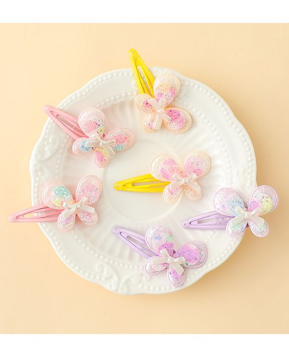 Babyhug Snap Clips With Butterfly Applique - Multicolor