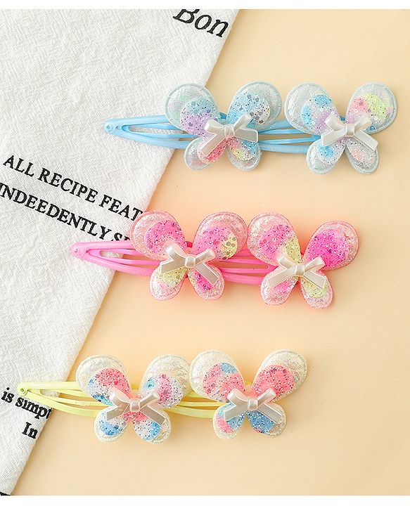 Babyhug Snap Clips With Butterfly Applique - Multicolor
