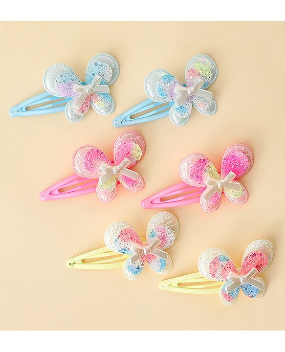 Babyhug Snap Clips With Butterfly Applique - Multicolor