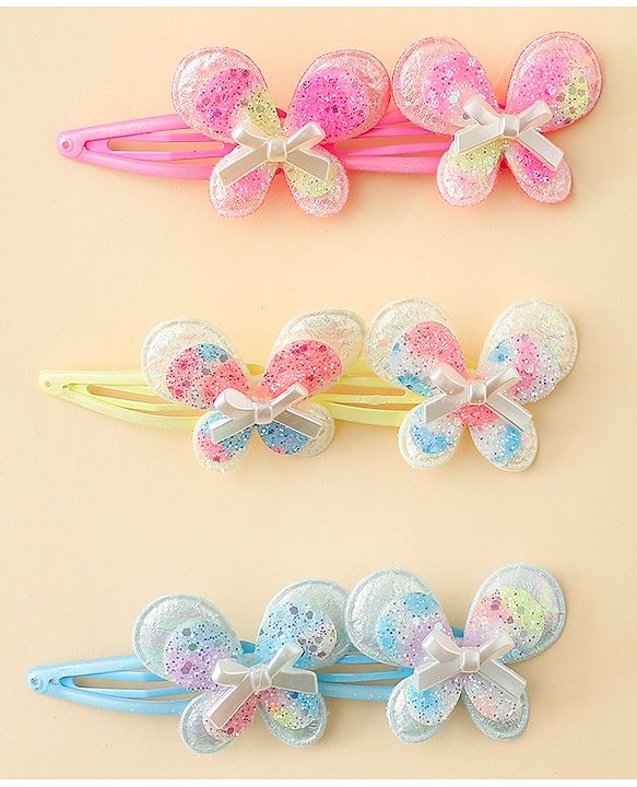 Babyhug Snap Clips With Butterfly Applique - Multicolor