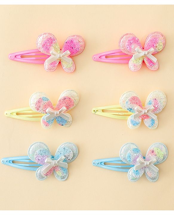 Babyhug Snap Clips With Butterfly Applique - Multicolor