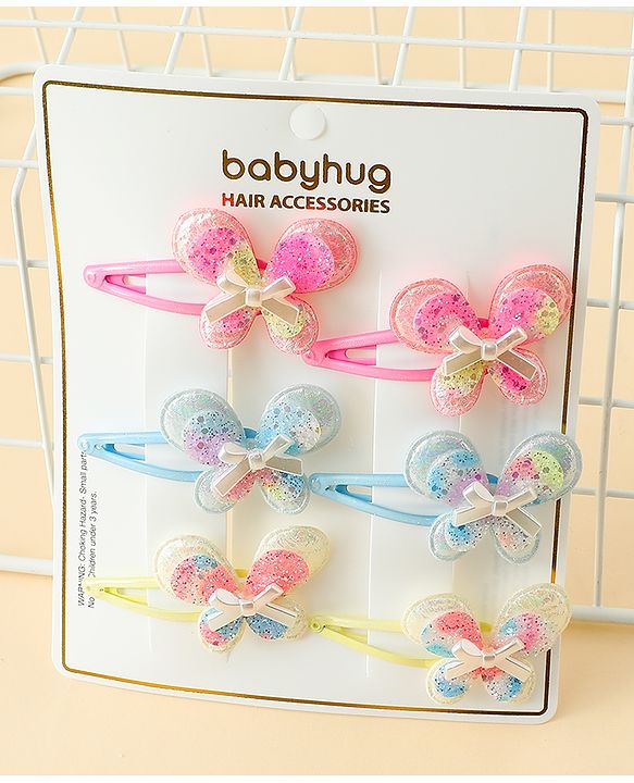 Babyhug Snap Clips With Butterfly Applique - Multicolor