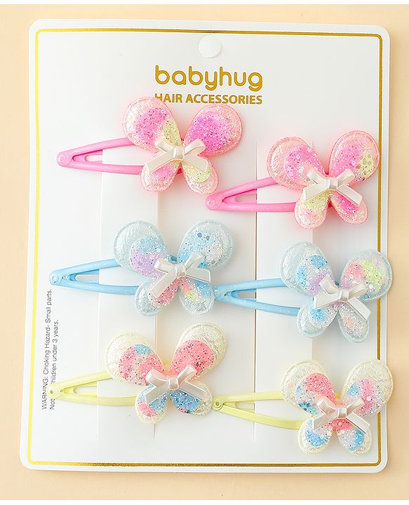 Babyhug Snap Clips With Butterfly Applique - Multicolor