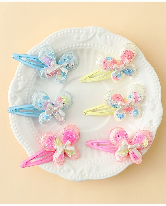 Babyhug Snap Clips With Butterfly Applique - Multicolor