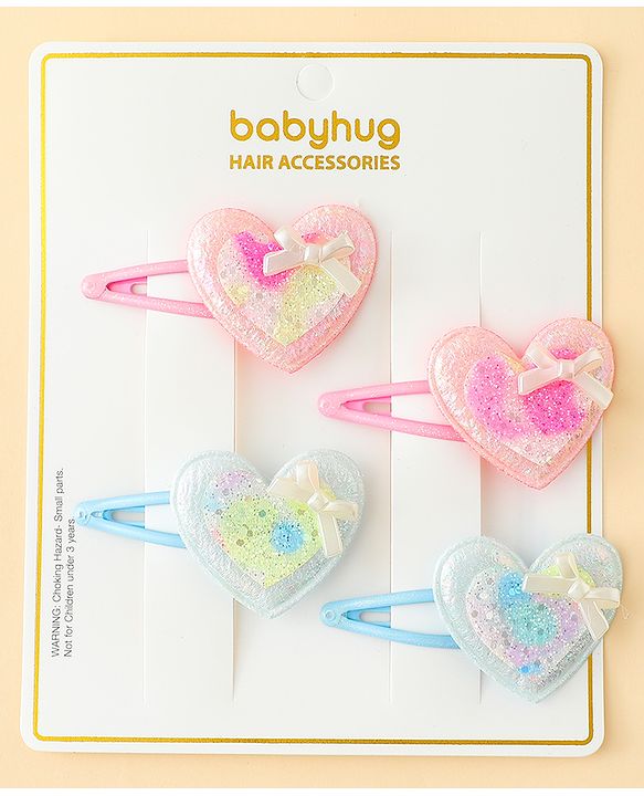 Babyhug Snap Clips With Heart Applique - Pink