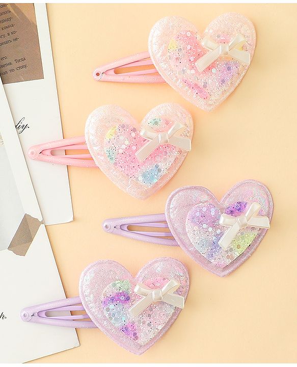 Babyhug Snap Clips With Heart Applique - Pink