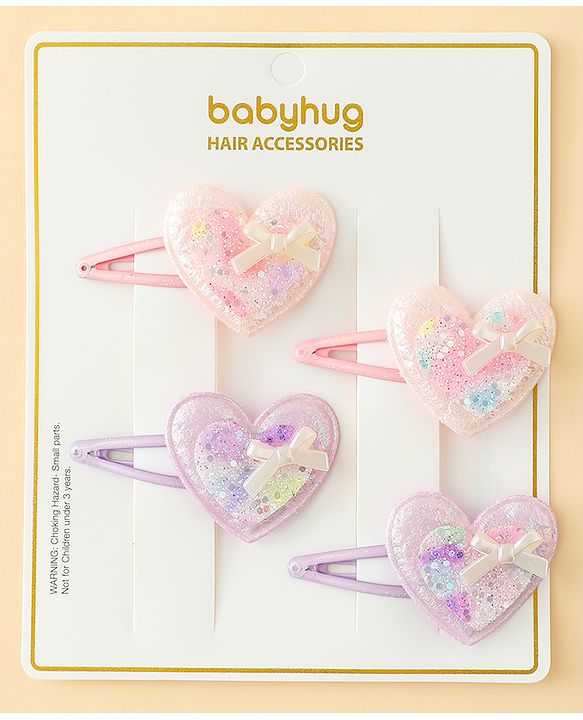 Babyhug Snap Clips With Heart Applique - Pink