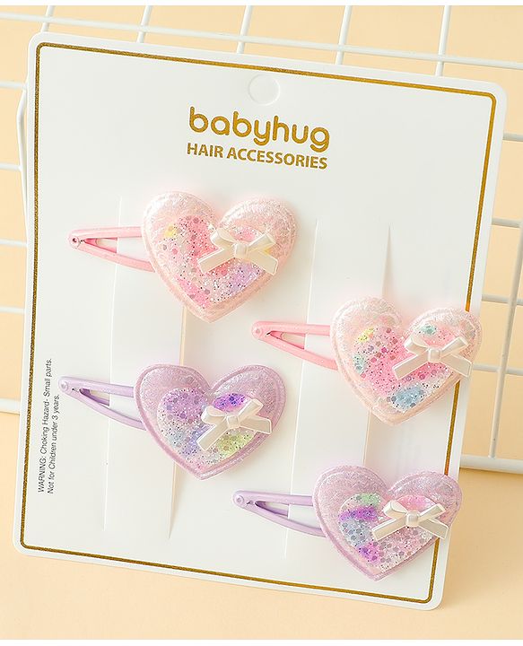 Babyhug Snap Clips With Heart Applique - Pink