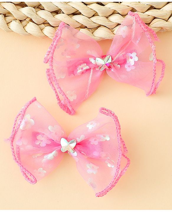 Babyhug Free Size Bow & Butterfly Clips With Butterfly & Floral Design Pack Of 2 - Fuchsia