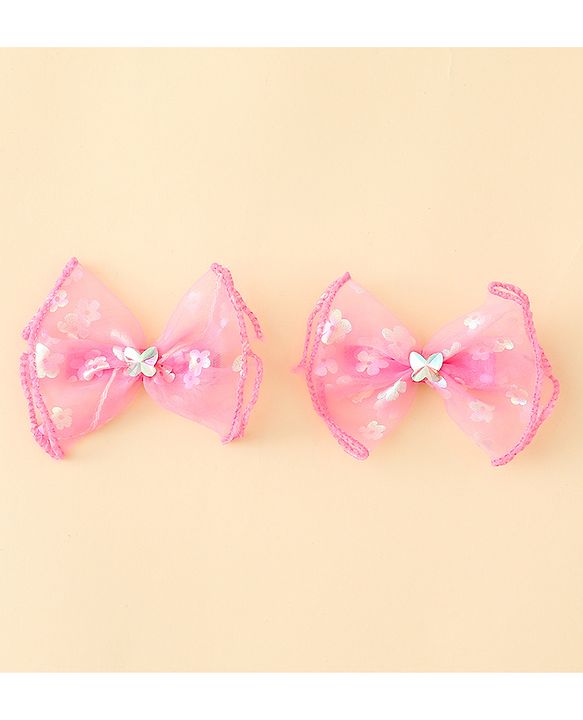 Babyhug Free Size Bow & Butterfly Clips With Butterfly & Floral Design Pack Of 2 - Fuchsia