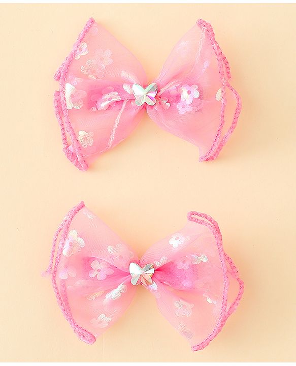 Babyhug Free Size Bow & Butterfly Clips With Butterfly & Floral Design Pack Of 2 - Fuchsia