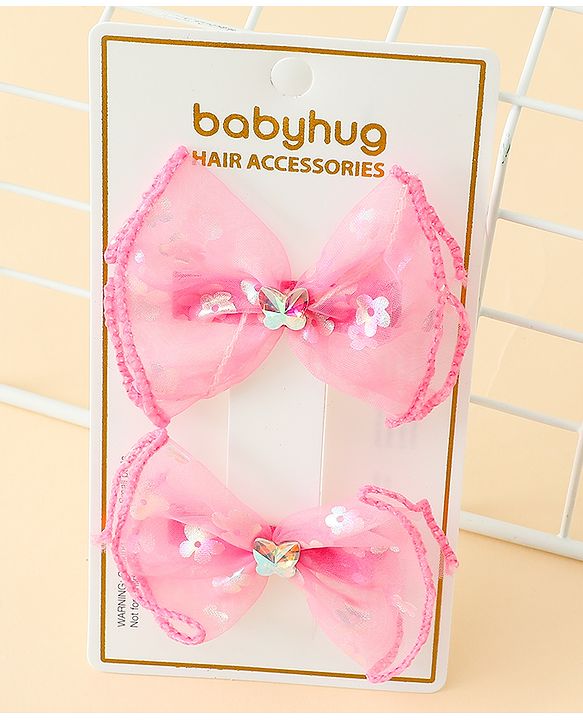 Babyhug Free Size Bow & Butterfly Clips With Butterfly & Floral Design Pack Of 2 - Fuchsia