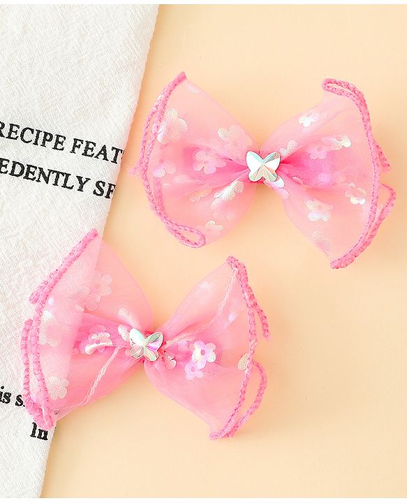 Babyhug Free Size Bow & Butterfly Clips With Butterfly & Floral Design Pack Of 2 - Fuchsia