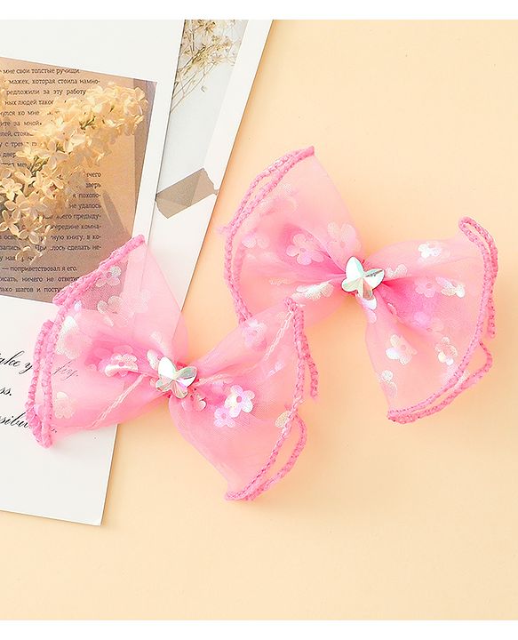 Babyhug Free Size Bow & Butterfly Clips With Butterfly & Floral Design Pack Of 2 - Fuchsia