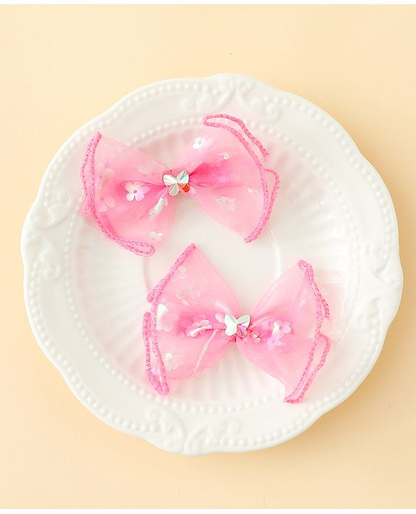 Babyhug Free Size Bow & Butterfly Clips With Butterfly & Floral Design Pack Of 2 - Fuchsia