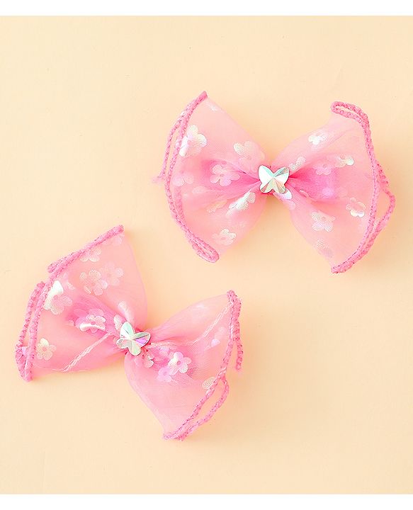 Babyhug Free Size Bow & Butterfly Clips With Butterfly & Floral Design Pack Of 2 - Fuchsia