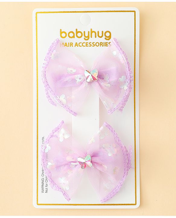 Babyhug Free Size Bow & Butterfly Clips With Butterfly & Floral Design Pack Of 2 - Fuchsia
