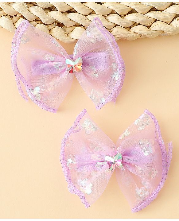 Babyhug Free Size Bow & Butterfly Clips With Butterfly & Floral Design Pack Of 2 - Fuchsia