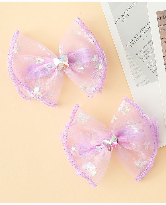 Babyhug Free Size Bow & Butterfly Clips With Butterfly & Floral Design Pack Of 2 - Fuchsia