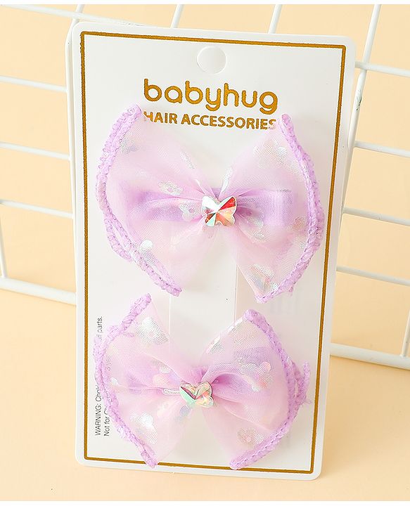 Babyhug Free Size Bow & Butterfly Clips With Butterfly & Floral Design Pack Of 2 - Fuchsia