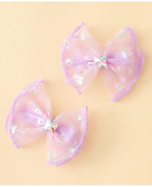 Babyhug Free Size Bow & Butterfly Clips With Butterfly & Floral Design Pack Of 2 - Fuchsia