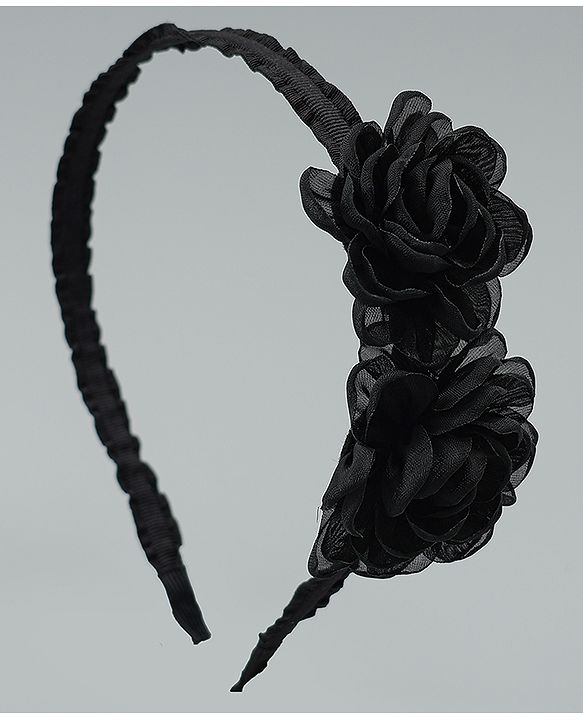 Babyhug Hair Bands With Floral Applique - Black