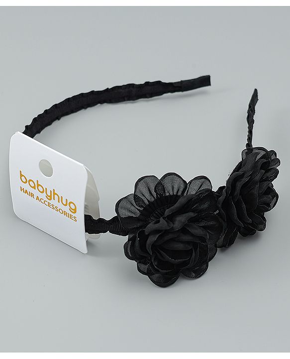Babyhug Hair Bands With Floral Applique - Black