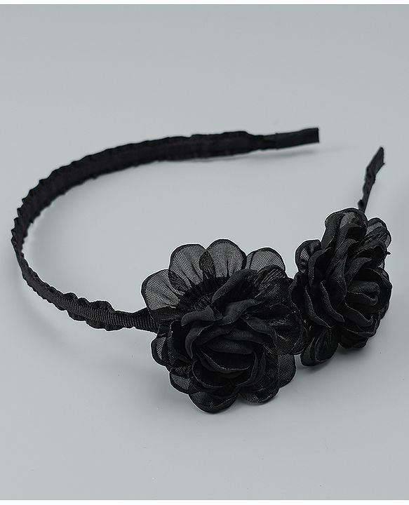 Babyhug Hair Bands With Floral Applique - Black