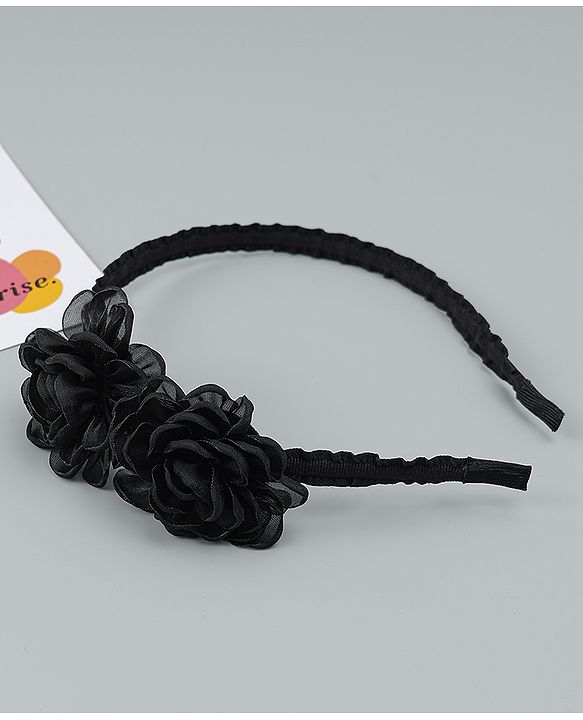 Babyhug Hair Bands With Floral Applique - Black